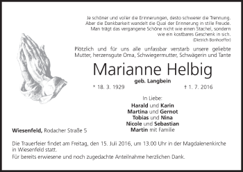Anzeige von Marianne Helbig von MGO