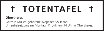 Anzeige von Totentafel vom 09.07.2016 von MGO