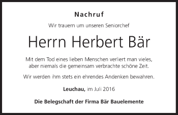 Anzeige von Herbert Bär von MGO