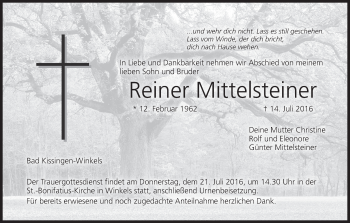 Anzeige von Reiner Mittelsteiner von MGO
