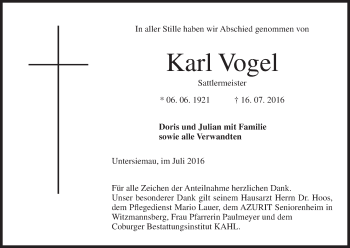 Anzeige von Karl Vogel von MGO