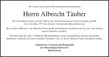 Anzeige von Albrecht Täuber von MGO