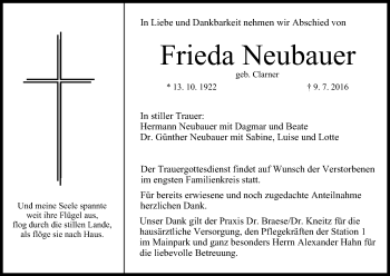 Anzeige von Frieda Neubauer von MGO
