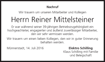 Anzeige von Reiner Mittelsteiner von MGO