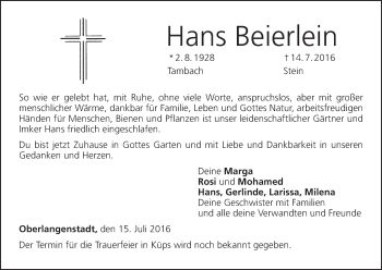 Anzeige von Hans Beierlein von MGO