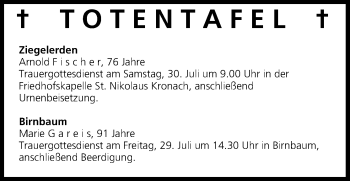 Anzeige von Totentafel vom 28.07.2016 von MGO