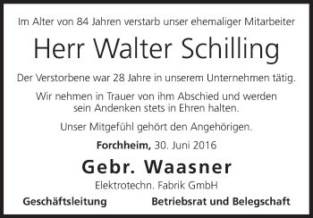 Anzeige von Walter Schilling von MGO