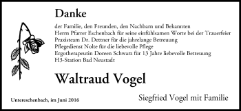 Anzeige von Waltraud Vogel von MGO