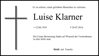 Anzeige von Luise Klarner von MGO