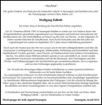 Anzeige von Wolfgang Eidloth von MGO