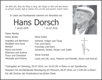 Anzeige von Hans Dorsch von MGO