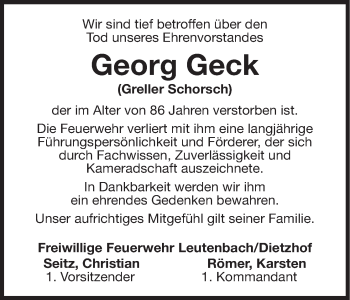 Anzeige von Georg Geck von MGO