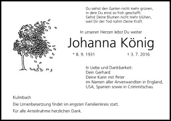 Anzeige von Johanna König von MGO