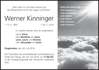Anzeige von Werner Kinninger von MGO