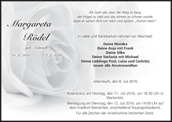 Anzeige von Margareta Rödel von MGO