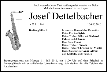 Anzeige von Josef Dettelbacher von MGO