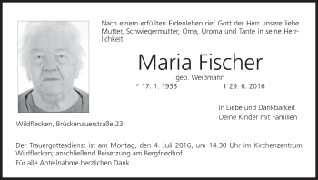 Anzeige von Maria Fischer von MGO