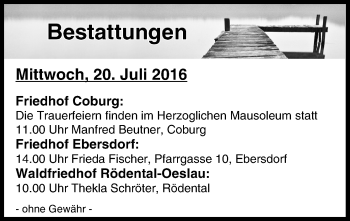 Anzeige von Bestattungen vom 20.07.2016 von MGO