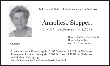 Anzeige von Anneliese Steppert von MGO