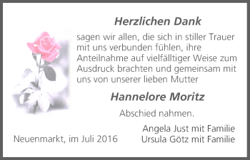 Anzeige von Hannelore Moritz von MGO