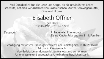 Anzeige von Elisabeth Öffner von MGO
