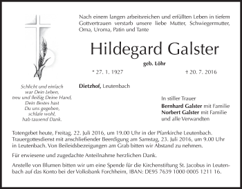 Anzeige von Hildegard Galster von MGO