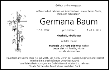 Anzeige von Germana Baum von MGO