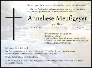 Anzeige von Anneliese Meußgeyer von MGO