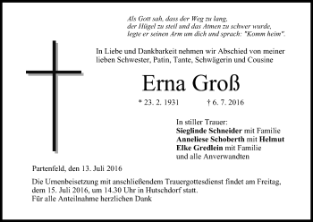 Anzeige von Erna Groß von MGO