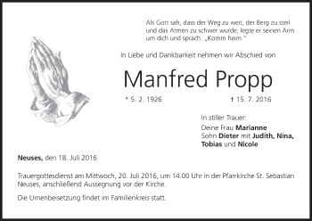 Anzeige von Manfred Propp von MGO
