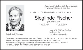 Anzeige von Sieglinde Fischer von MGO