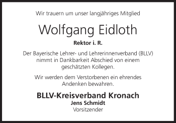 Anzeige von Wolfgang Eidloth von MGO