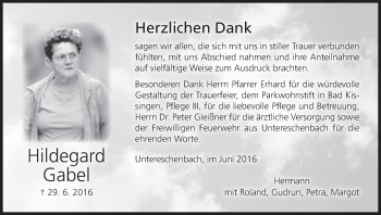 Anzeige von Hildegard Gabel von MGO
