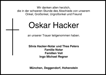 Anzeige von Oskar Hacker von MGO