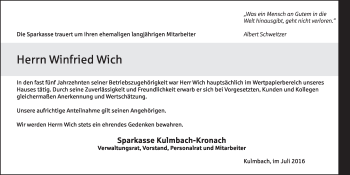 Anzeige von Winfried Wich von MGO