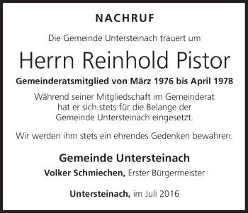 Anzeige von Reinhold Pistor von MGO