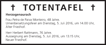Anzeige von Totentafel vom 02.07.2016 von MGO