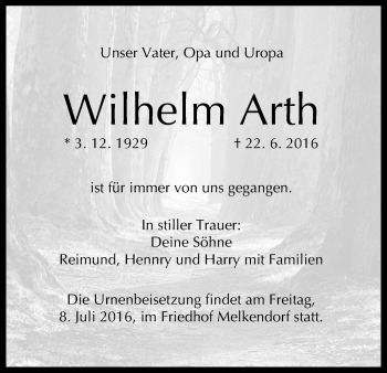 Anzeige von Wilhelm Arth von MGO