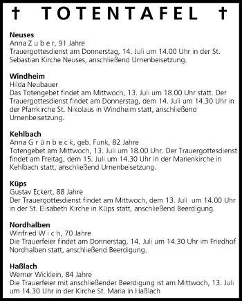 Anzeige von Totentafel vom 13.07.2016 von MGO