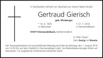 Anzeige von Gertraud Gierisch von MGO