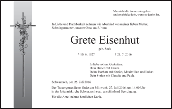 Anzeige von Grete Eisenhut von MGO