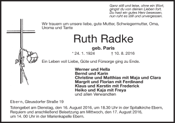 Anzeige von Ruth Radke von MGO