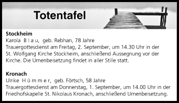 Anzeige von Totentafel vom 31.08.2016 von MGO