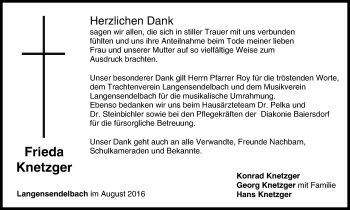 Anzeige von Frieda Knetzger von MGO