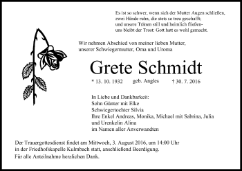 Anzeige von Grete Schmidt von MGO