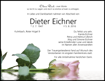 Anzeige von Dieter Eichner von MGO