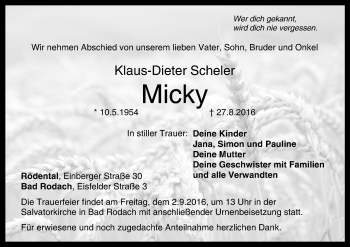 Anzeige von Klaus-Dieter Scheler von MGO