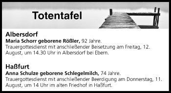 Anzeige von Totentafel vom 11.08.2016 von MGO