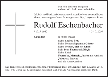 Anzeige von Rudolf Eschenbacher von MGO