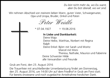 Anzeige von Peter Weidle von MGO